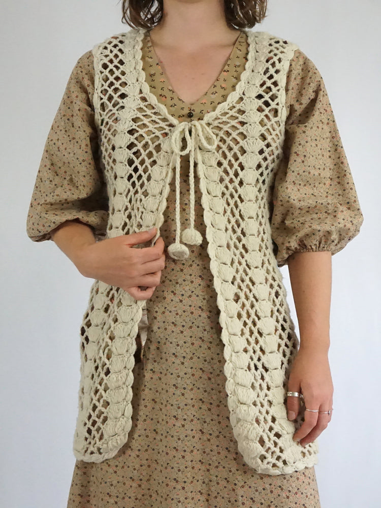Tie Neck Crochet Vest - M