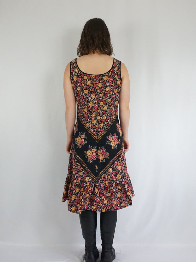 Black Floral Midi Dress - L