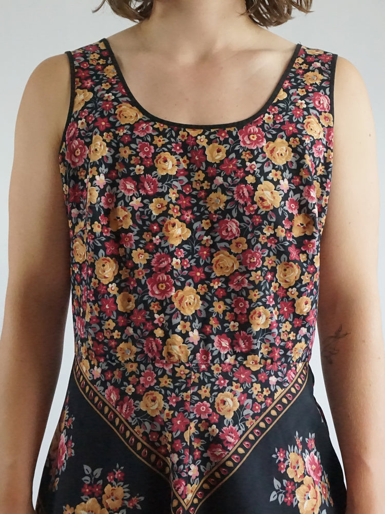 Black Floral Midi Dress - L