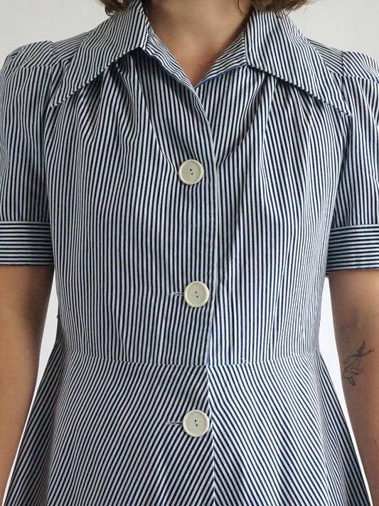 Pinstripe Cotton Midi Dress - M