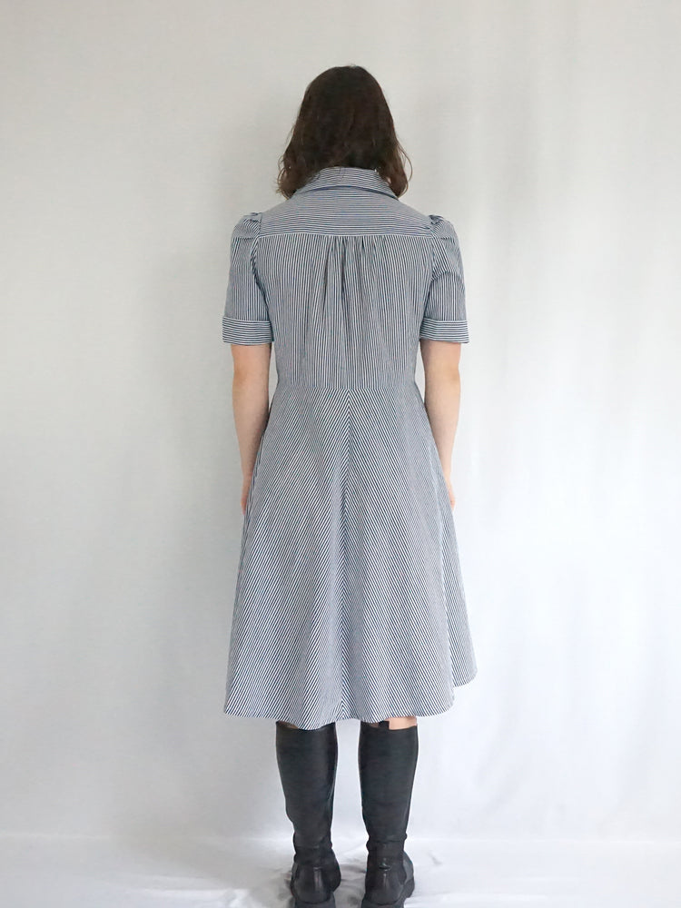 Pinstripe Cotton Midi Dress - M