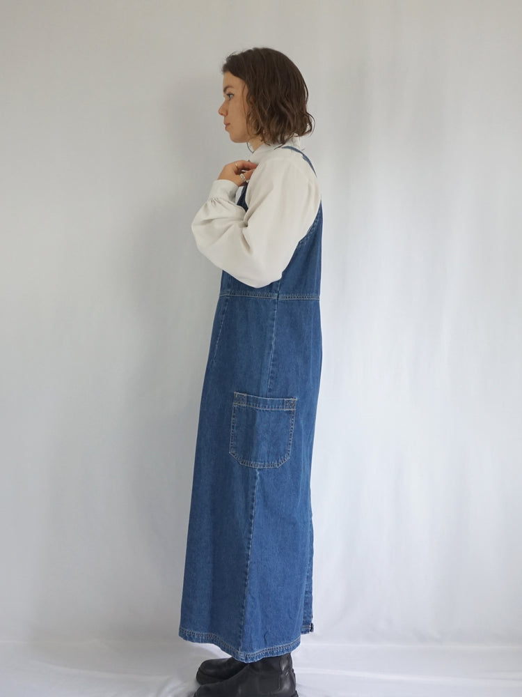 Denim Pinafore Dress - M