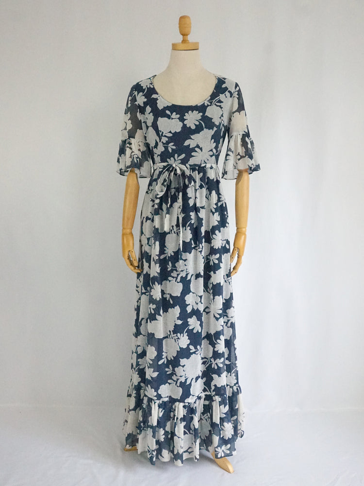 Floral Trumpet Sleeve Maxi Dress - XS