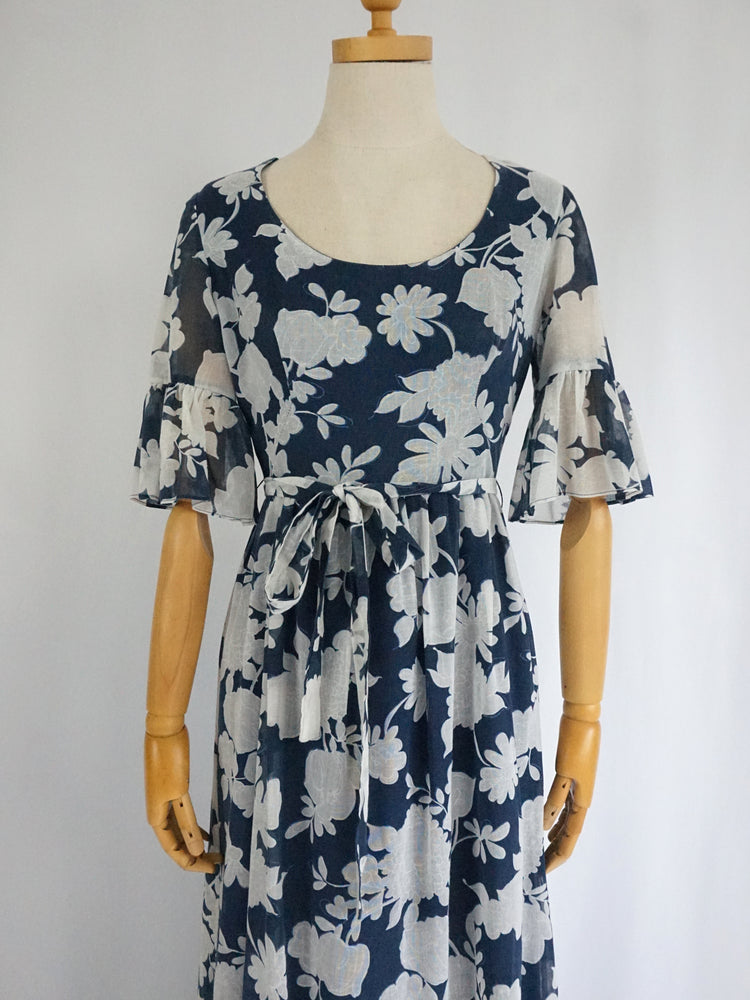 Floral Trumpet Sleeve Maxi Dress - XS
