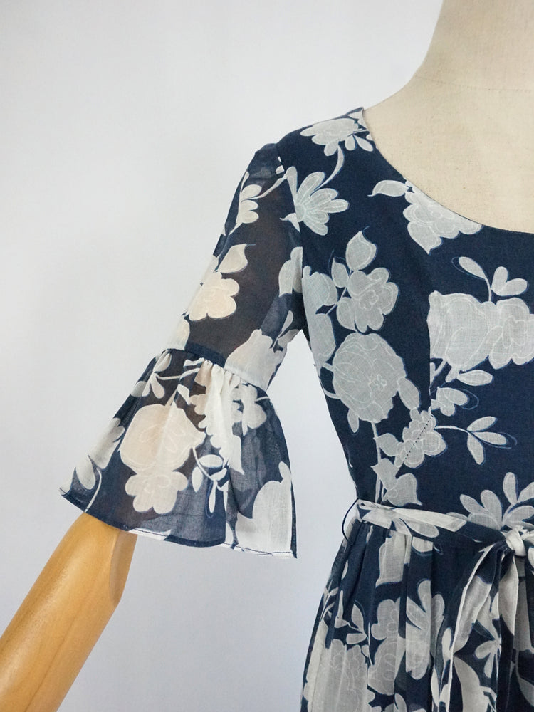Floral Trumpet Sleeve Maxi Dress - XS