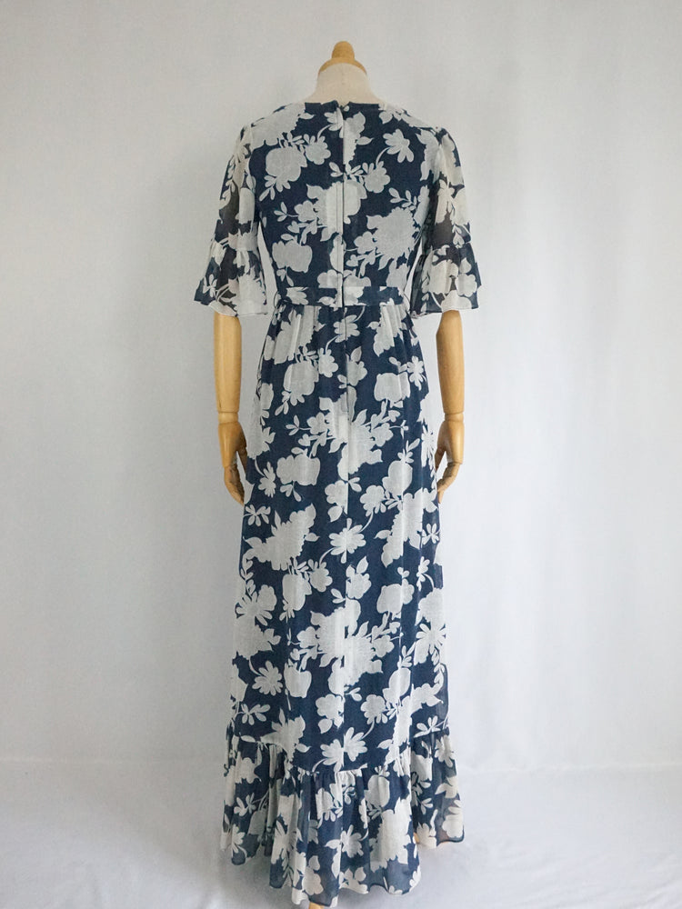 Floral Trumpet Sleeve Maxi Dress - XS