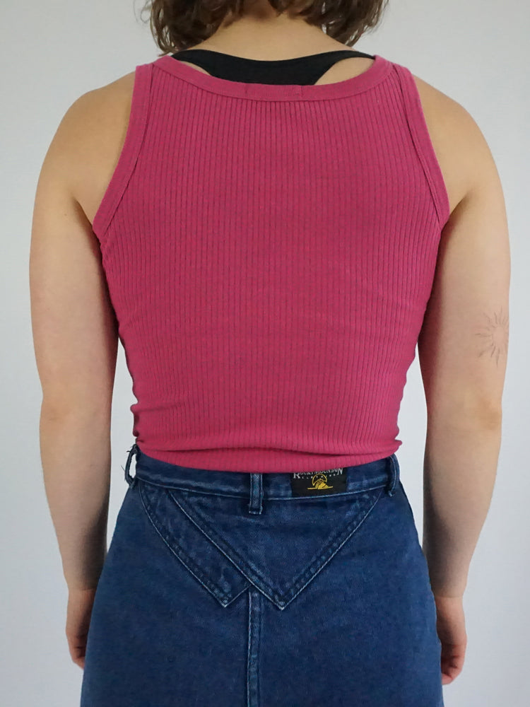 Pink Ribbed Vest Top - S