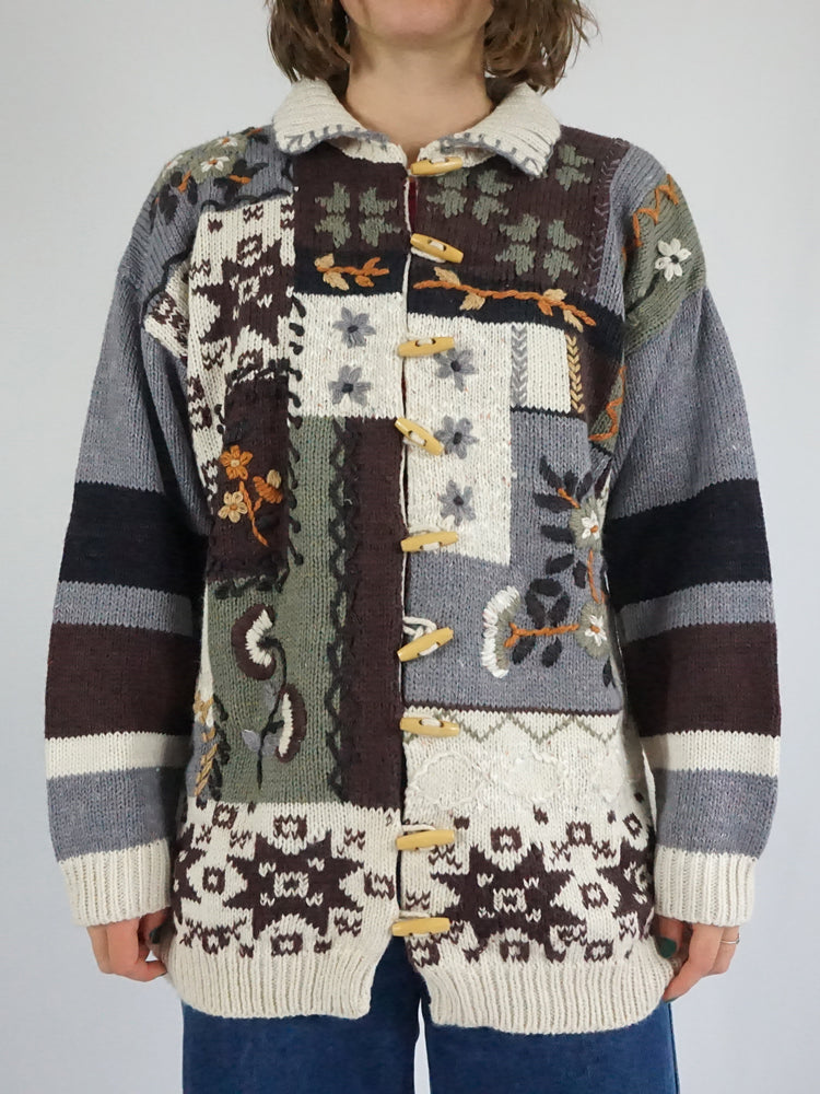 Floral Patchwork Cardigan - L