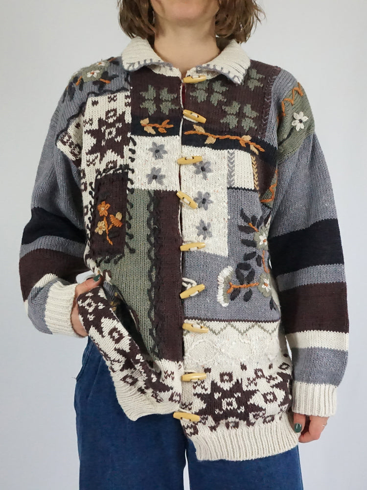 Floral Patchwork Cardigan - L