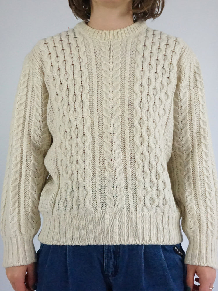 Cream Aran Knitted Jumper - M