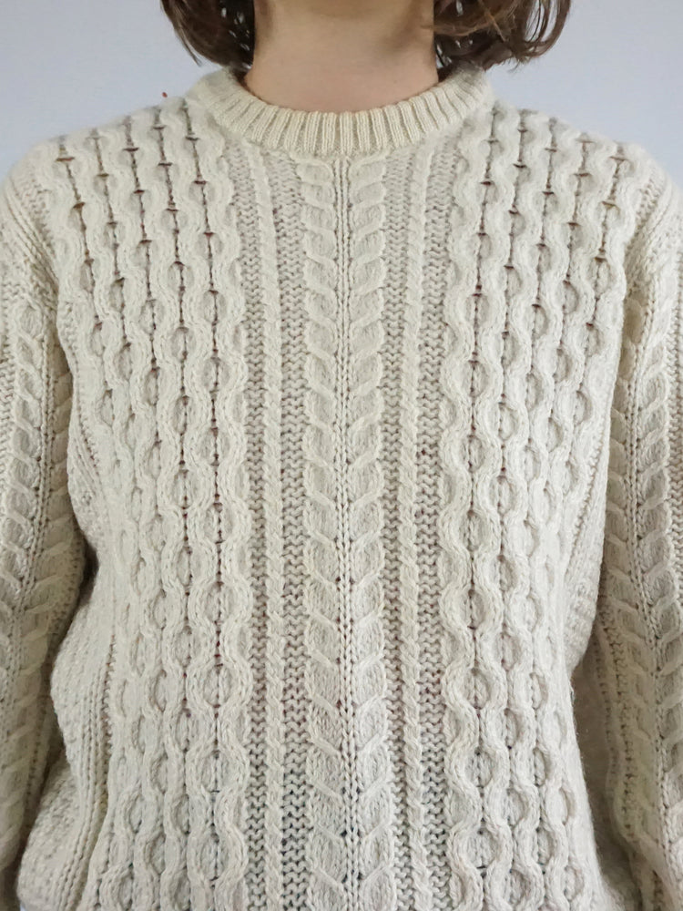 Cream Aran Knitted Jumper - M