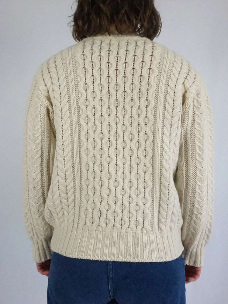 Cream Aran Knitted Jumper - M
