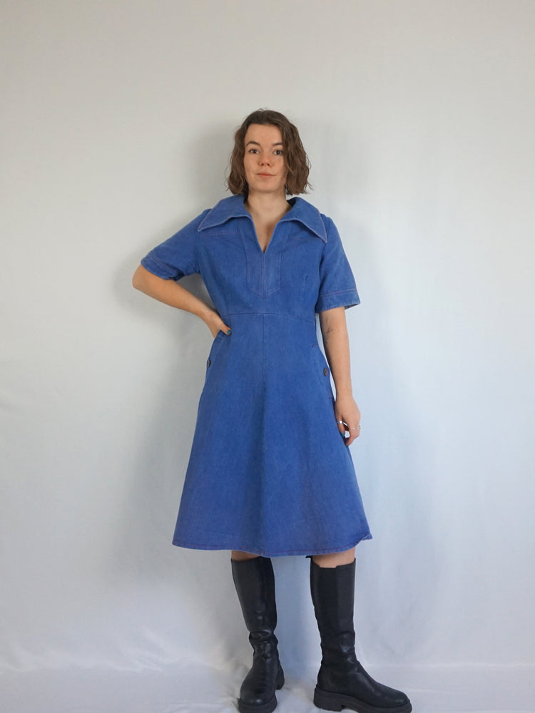 Denim Contrast Stitch Dress - M