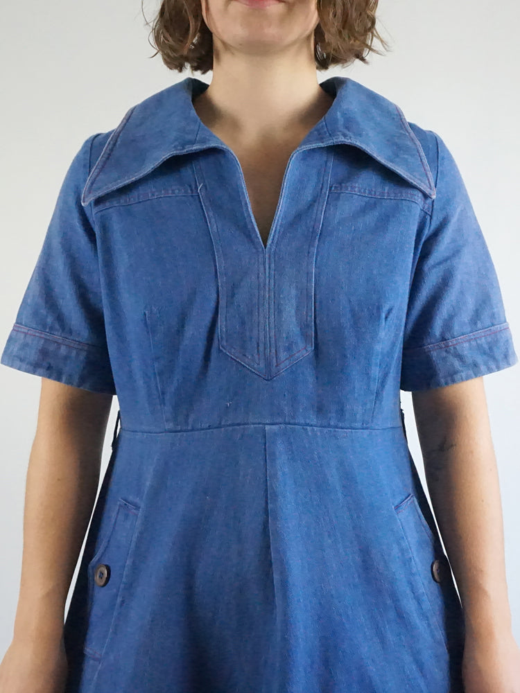 Denim Contrast Stitch Dress - M