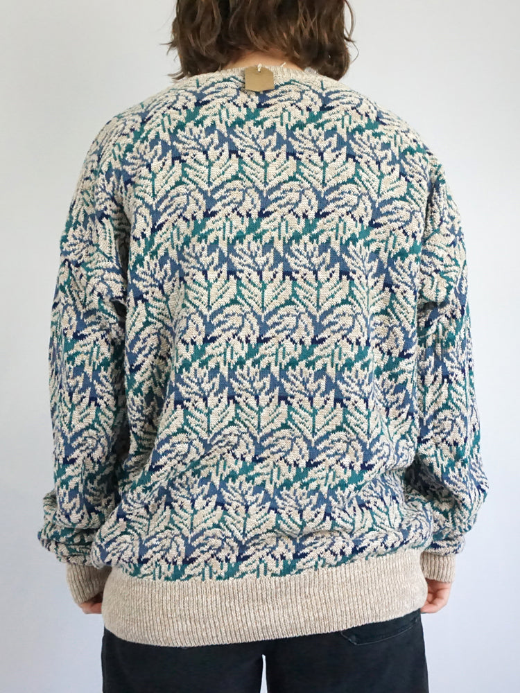 Leaf Patterned Cotton Jumper - L