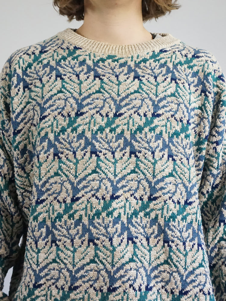 Leaf Patterned Cotton Jumper - L