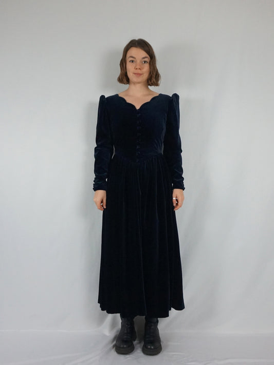 Midnight Blue Laura Ashley Velvet Dress - XS