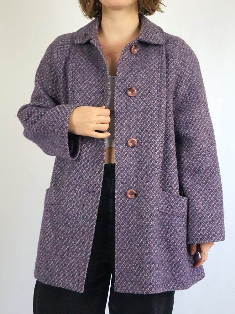 Purple Patterned Wool Coat - M