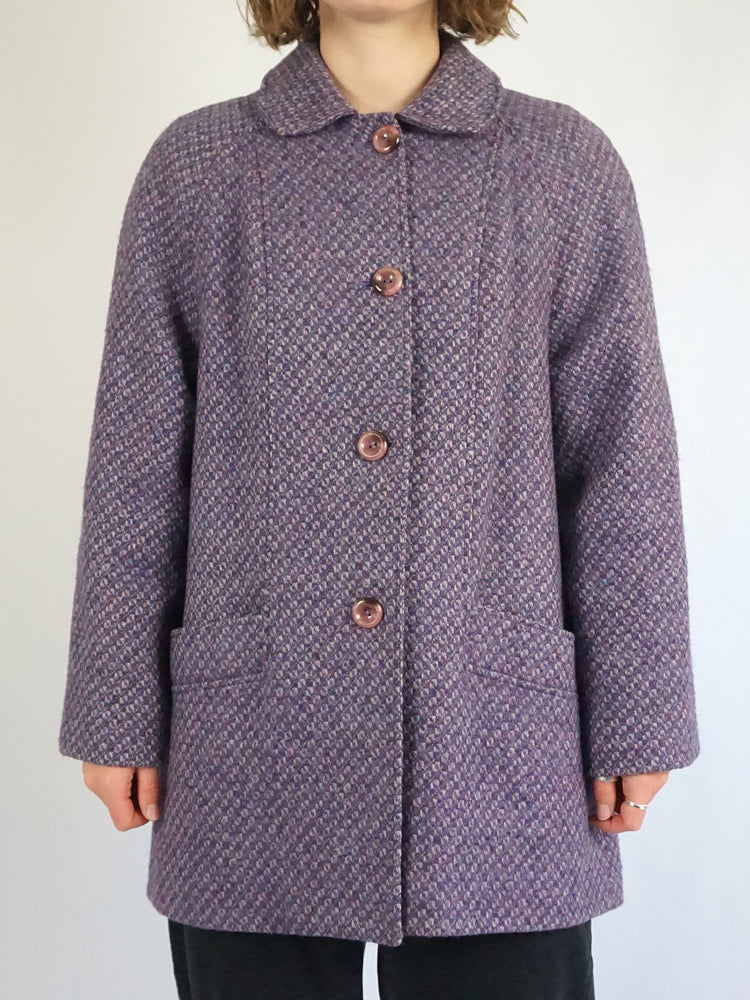 Purple Patterned Wool Coat - M