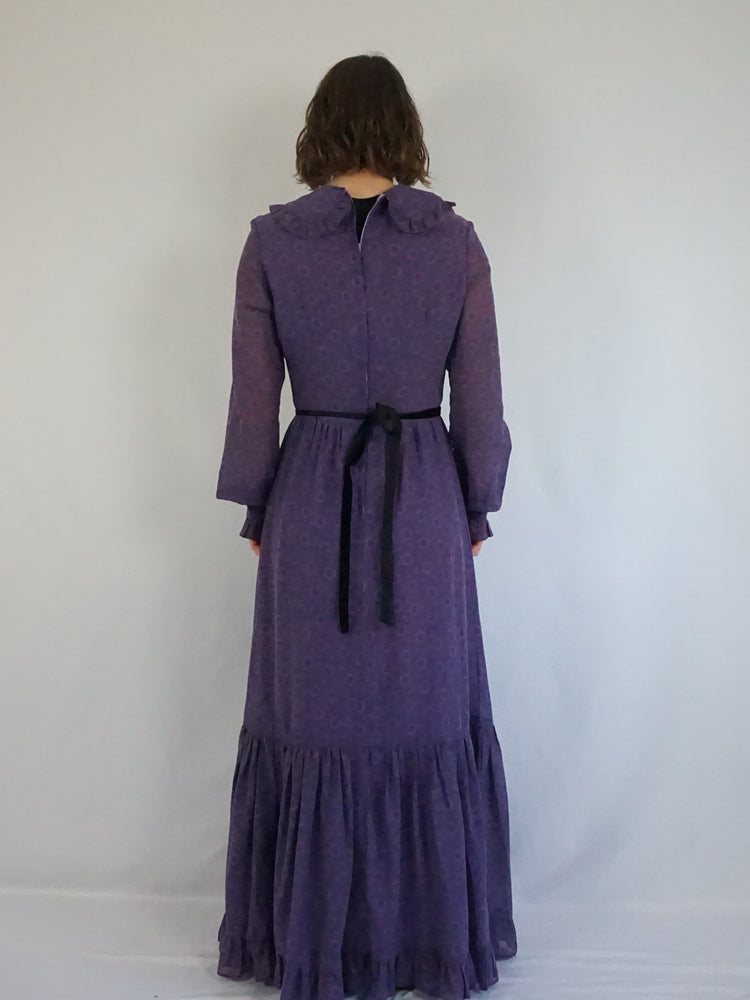 Purple Floral Tiered Dress - M