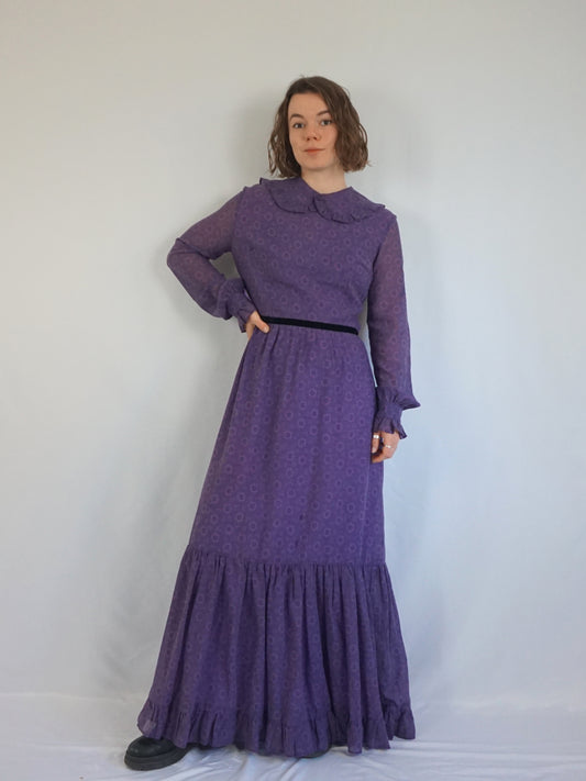Purple Floral Tiered Dress - M