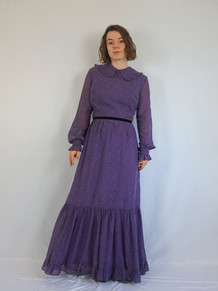 Purple Floral Tiered Dress - M