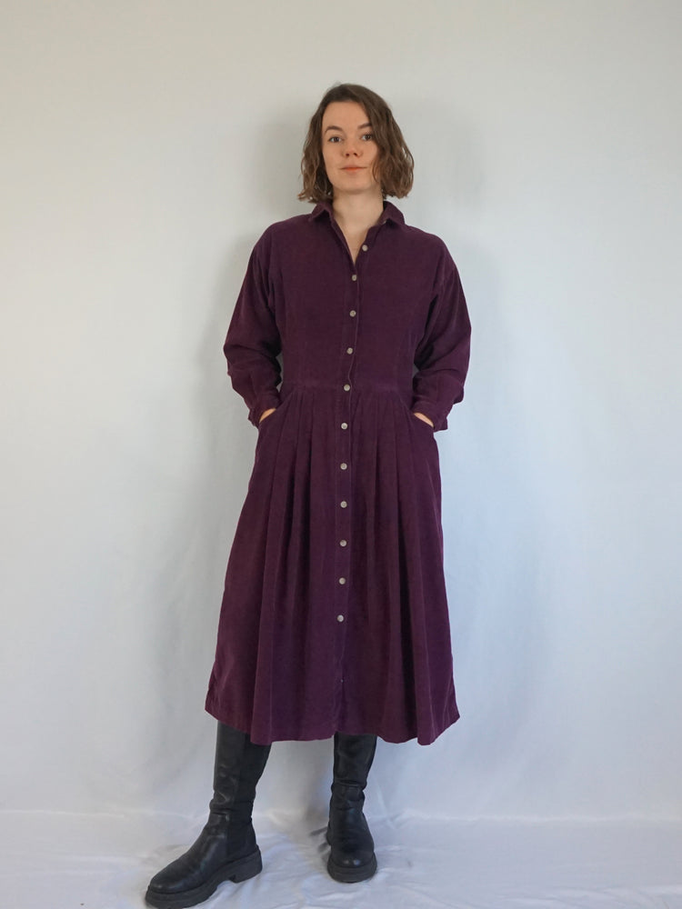Purple Corduroy Midi Dress - M