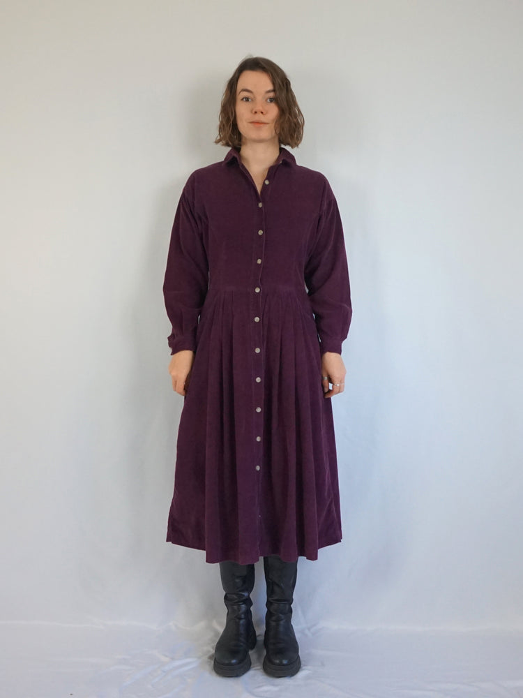 Purple Corduroy Midi Dress - M