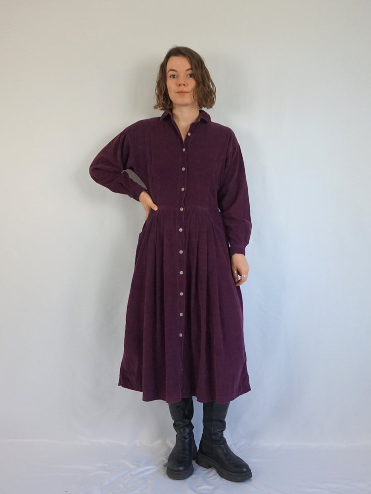 Purple Corduroy Midi Dress - M