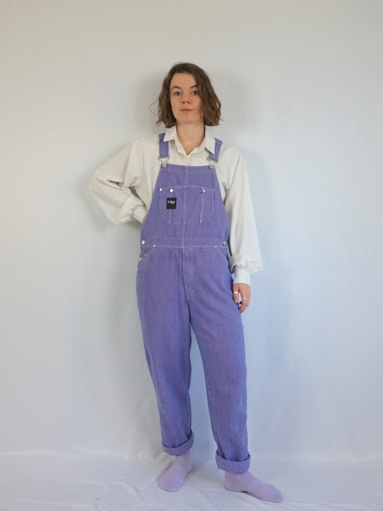 Pink & Blue Pinstripe Dungarees - L