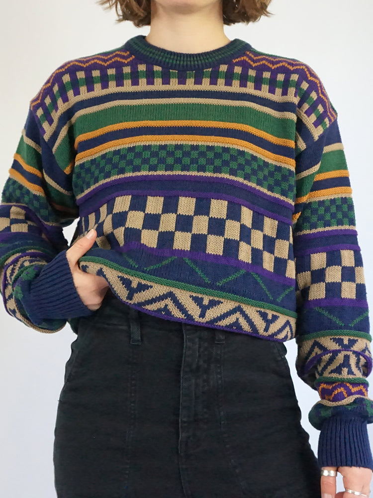 Funky Patterned Cotton Jumper - L