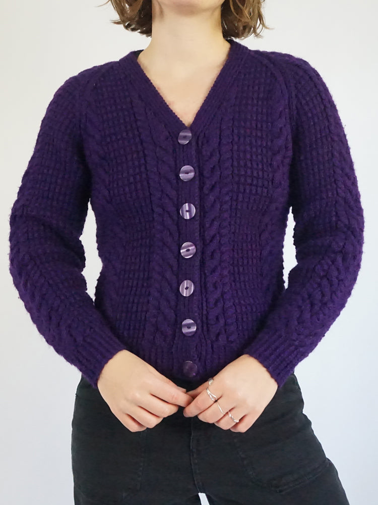 Purple Cable Knit Cardigan - S