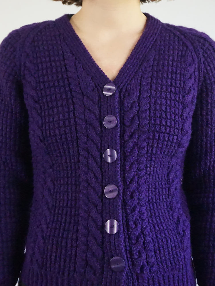 Purple Cable Knit Cardigan - S