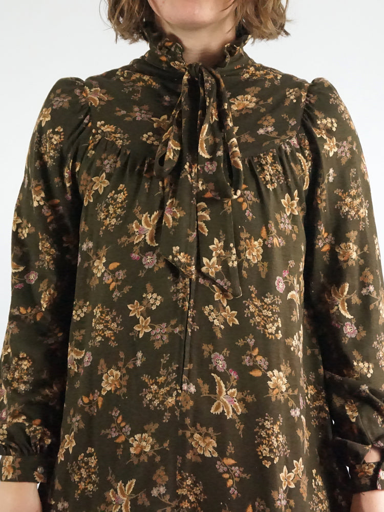 Autumnal Brown Smock Dress - M