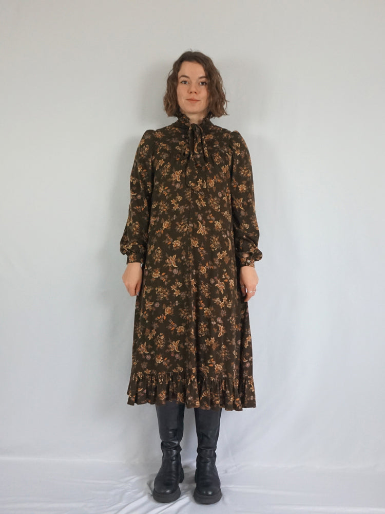 Autumnal Brown Smock Dress - M
