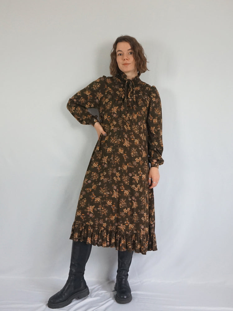 Autumnal Brown Smock Dress - M