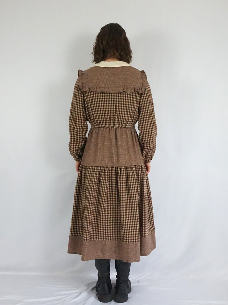 Brown Gingham Wool Dress - S