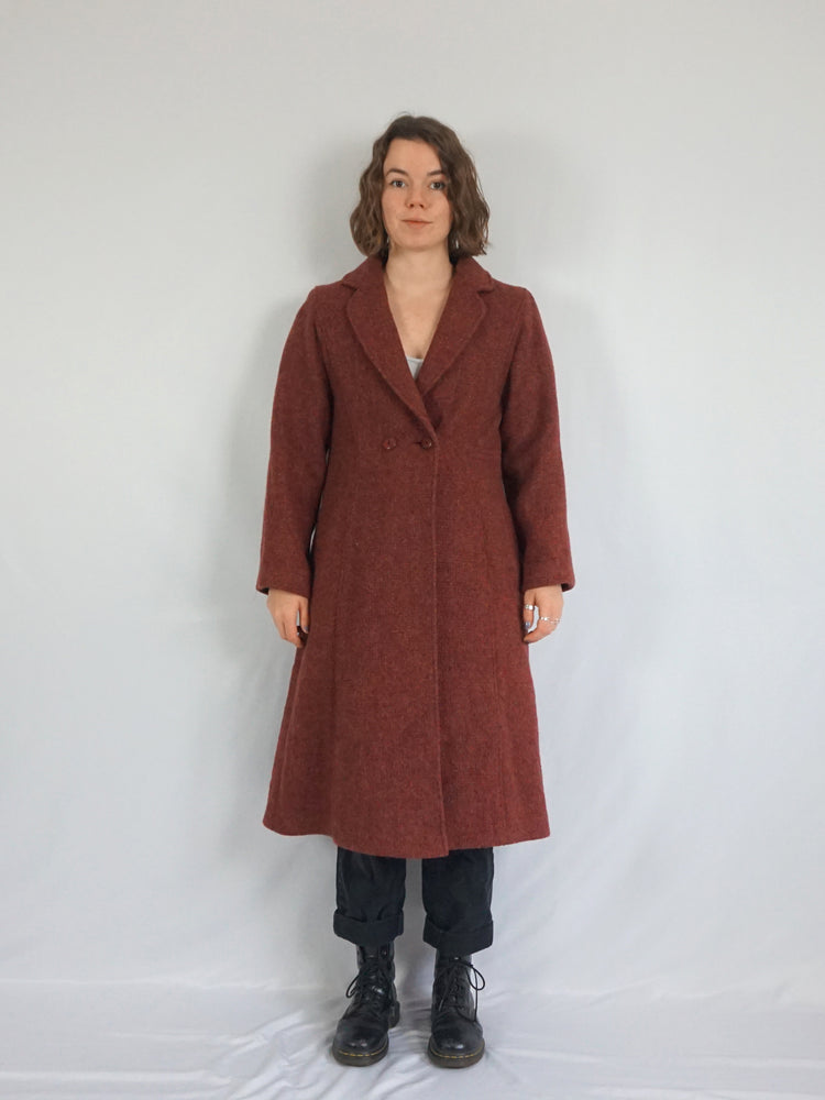 Burgundy Wool Trench Coat - S