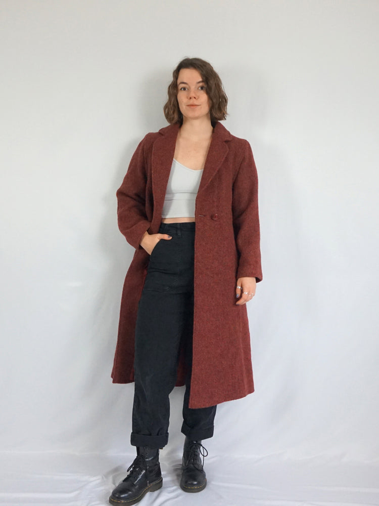 Burgundy Wool Trench Coat - S