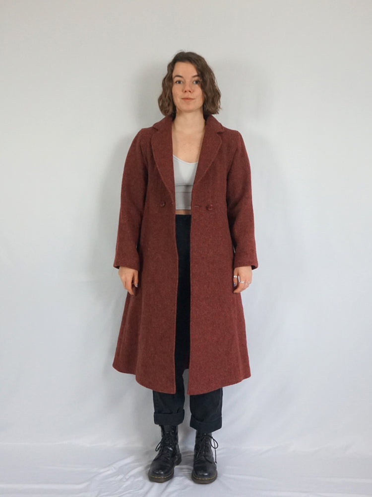 Burgundy Wool Trench Coat - S