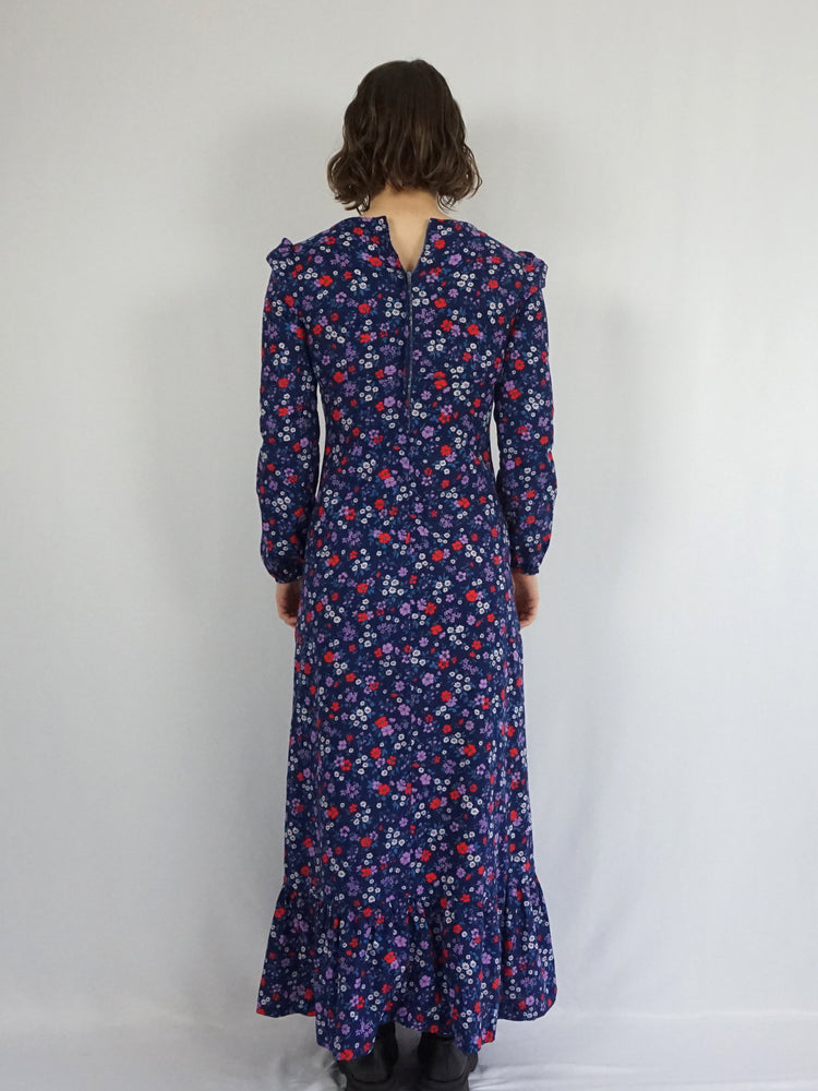 Navy Ditsy Floral Cotton Dress - S