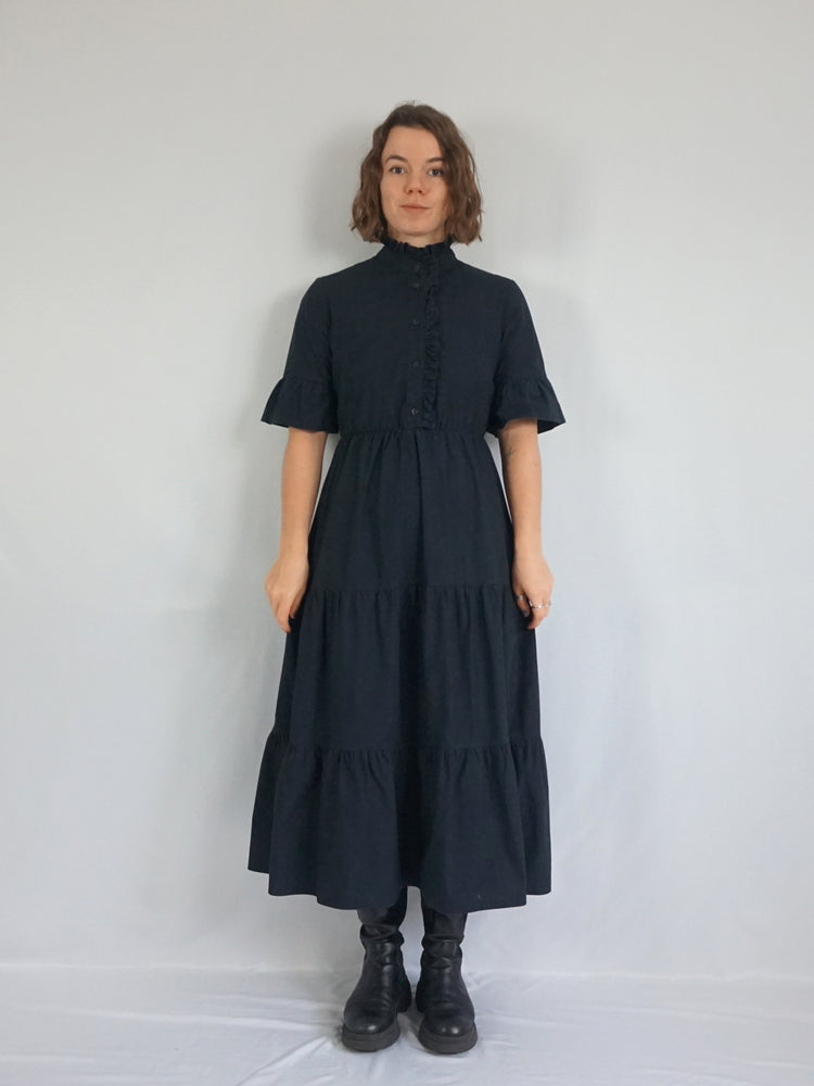 Black Cotton Tiered Dress - M