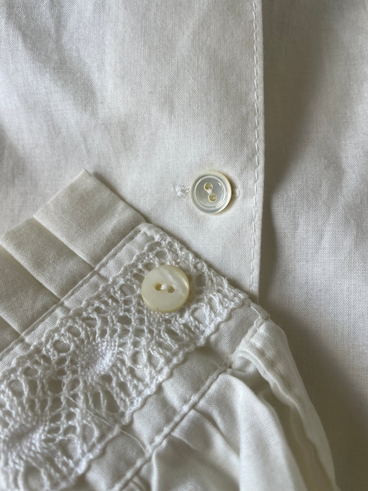 Laura Ashley White Pintuck Lace Frill Neck Blouse - XS