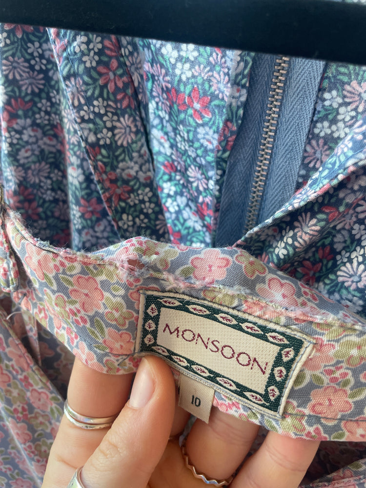 90s Monsoon Dusky Blue & Pink Floral Dress