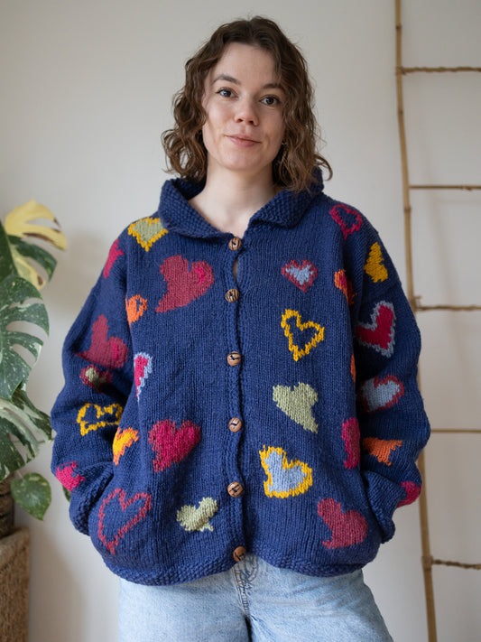 90s Pachamama Multicolour Heart Cardigan - XL