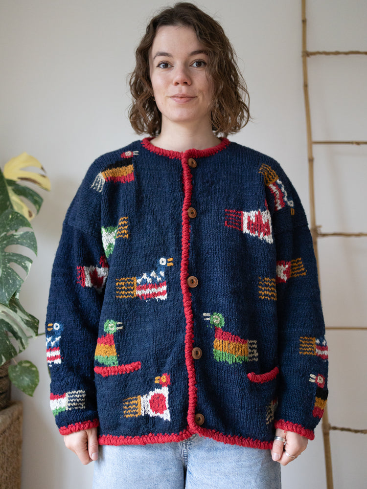 90s Amano Bird and Flags Cardigan - XL