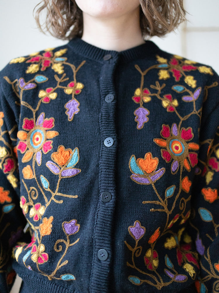 90s French Connection Floral Embroidered Cardigan - M