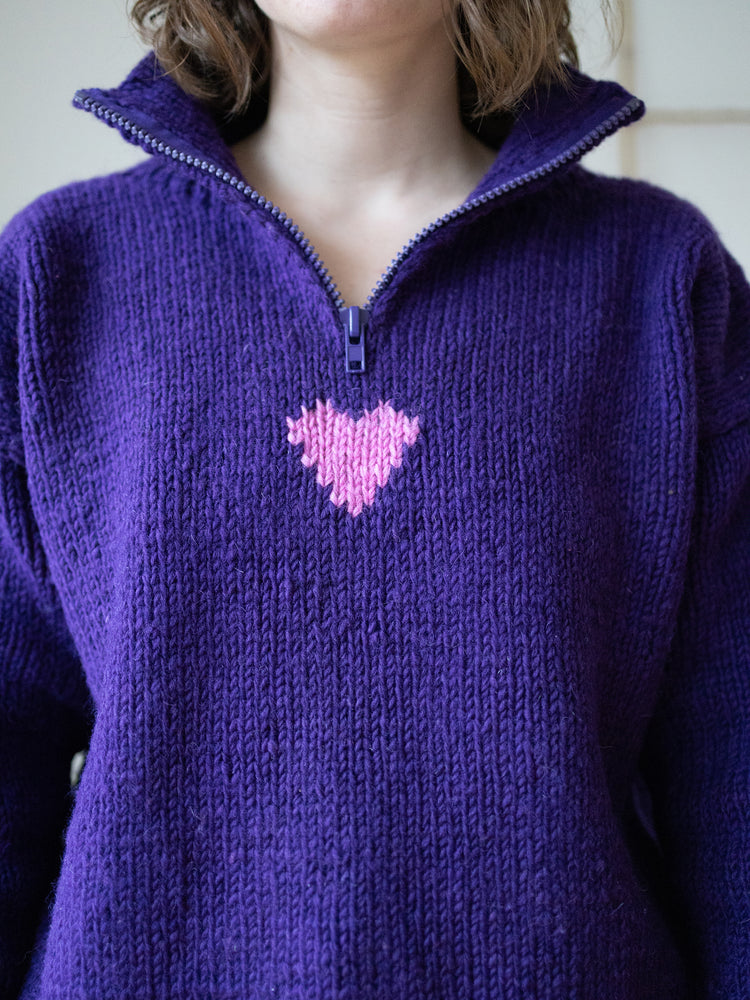 90s Pachamama Purple Heart Quarter Zip Jumper - XL