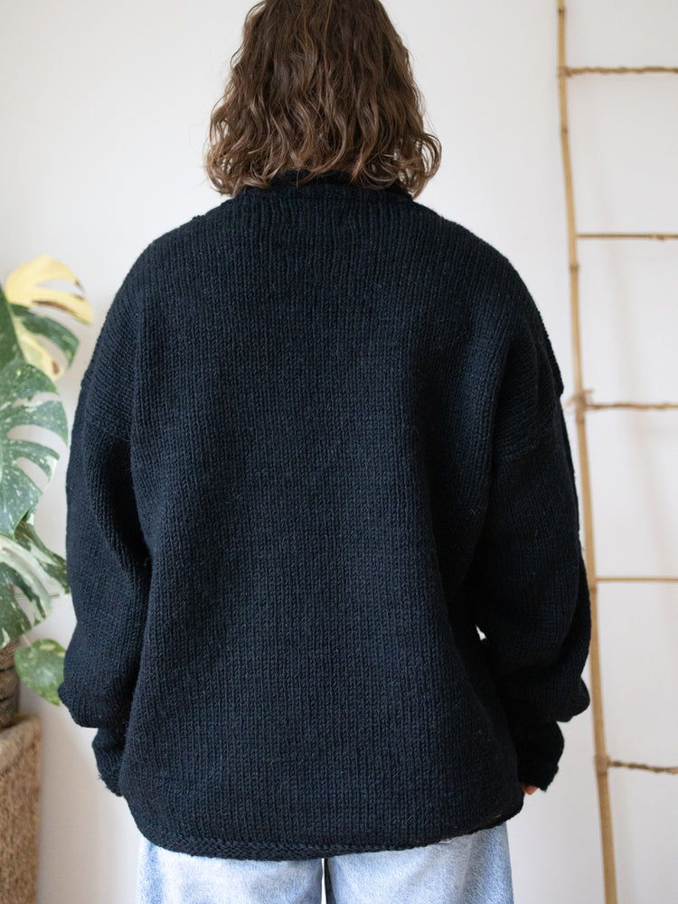 90s Black Rainbow Stripe Wool Jumper - XXL