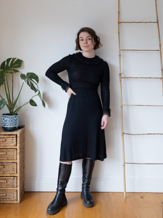 Black Knitted Midi Dress - S